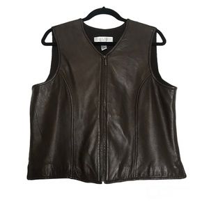 Vintage Valerie Stevens Lamb Leather Wool Blend Full Zip Vest Womens Size 16